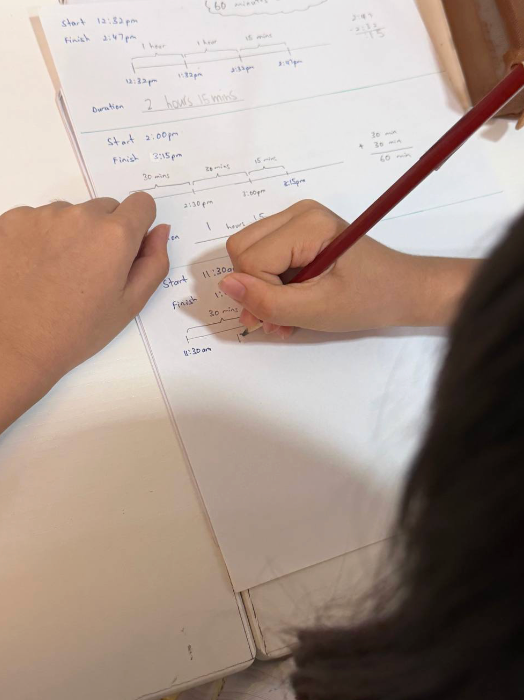 Student focused on writing practice